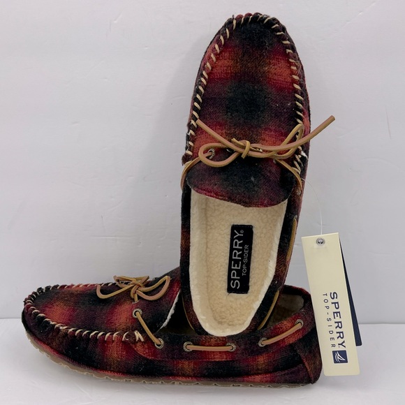 SPERRY TOP-SIDER, SLIPER/MOCCASIN, MEN’S, SIZE 11,RED & BLACK COLORS, SUPER WARM - Picture 1 of 16